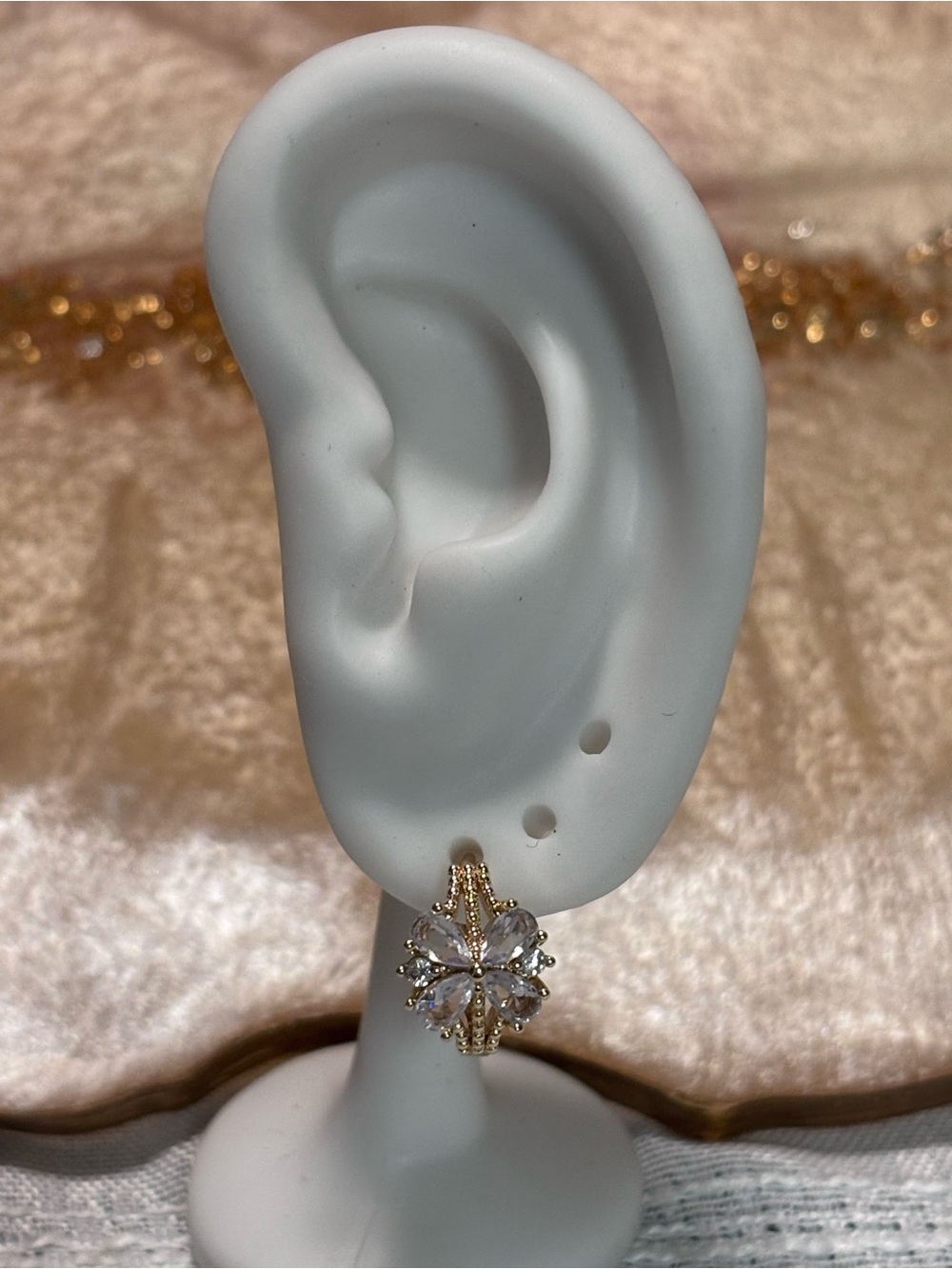 Gold Floral Crystal Drop Earrings
